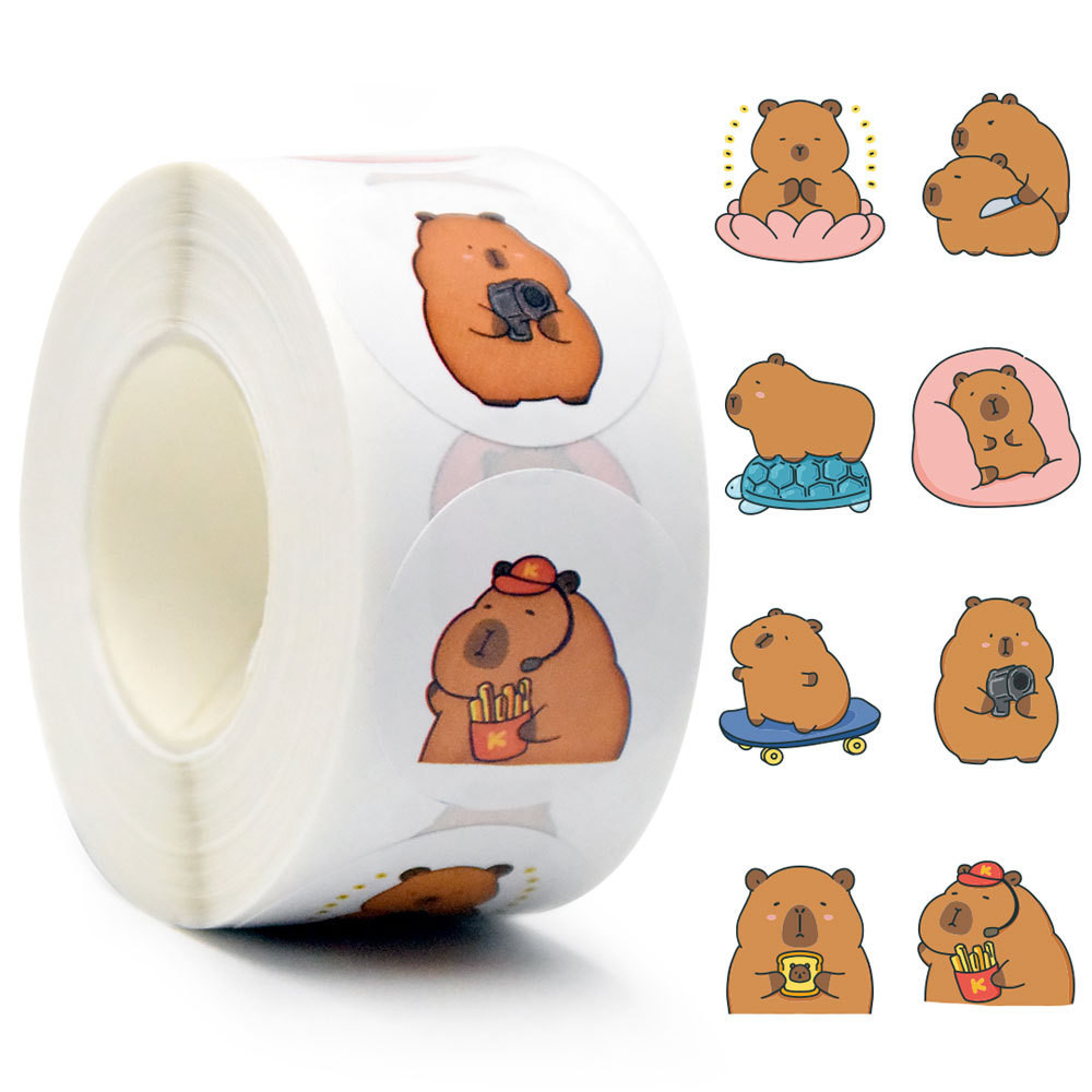 

500 Sheets/Roll Cute Cartoon Kapibara Capybara Coiled Stickers - Waterproof PET Decals for Student Laptops, DIY Journals