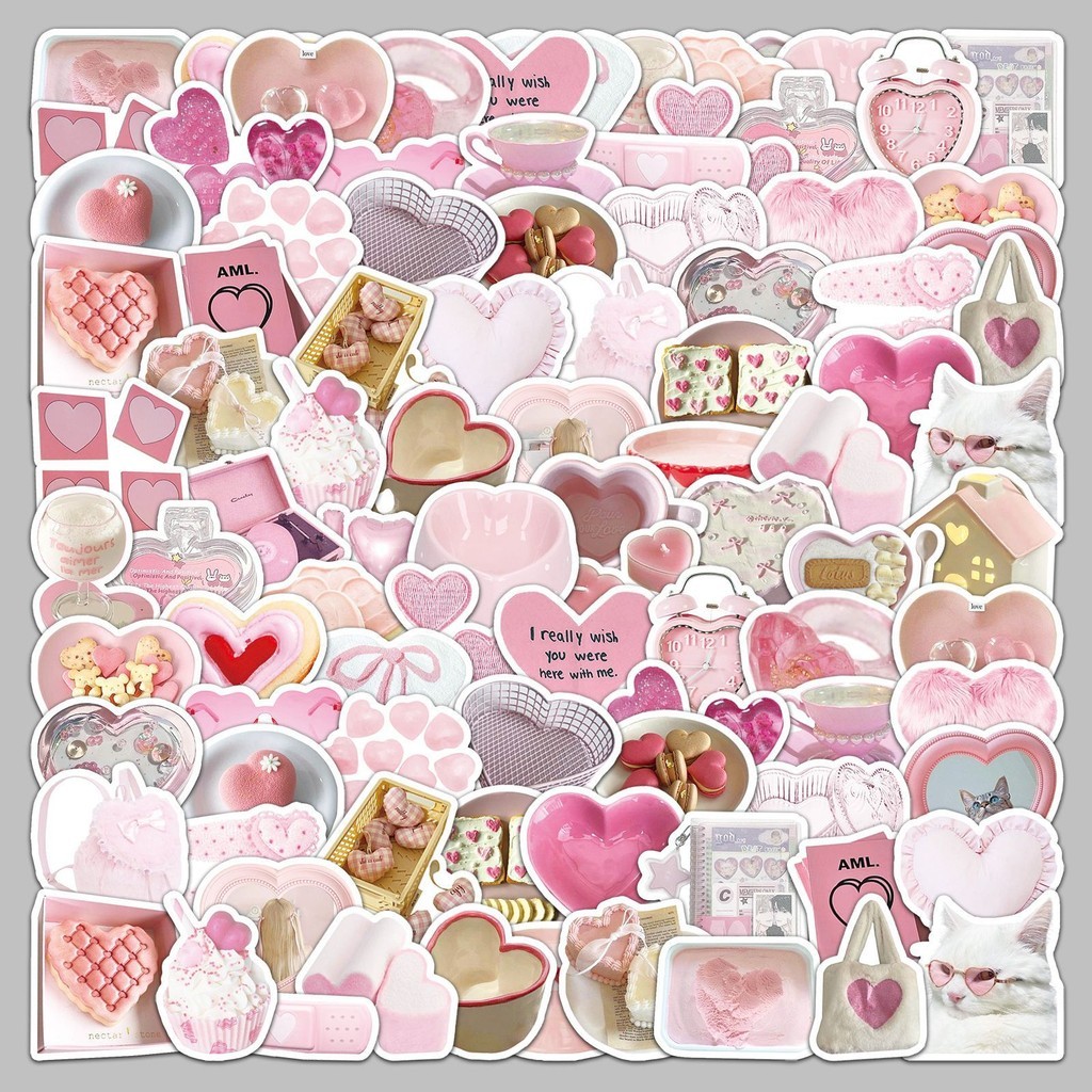 

50Pcs Heart INS Style Stickers - Pink Pastel Cute Decor for Journal - Waterproof & Resin Safe