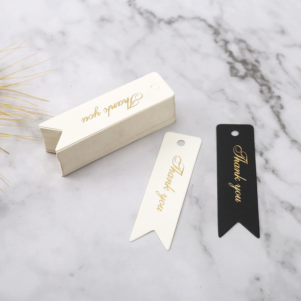 

50pcs Bronzing Thank You Tags Garment Shoes Bags Hang Tag Black White Paper Cards Eco Friendly Clothing Accessories Price Label