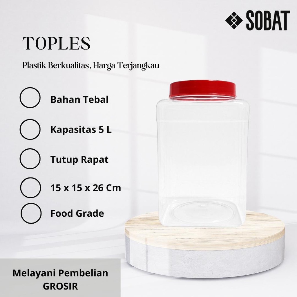 Toples Plastik 5 Liter – Toples Super Cupang/ Jar Besar Tutup Rapat / Toples Kue Kering / Snack Kilo
