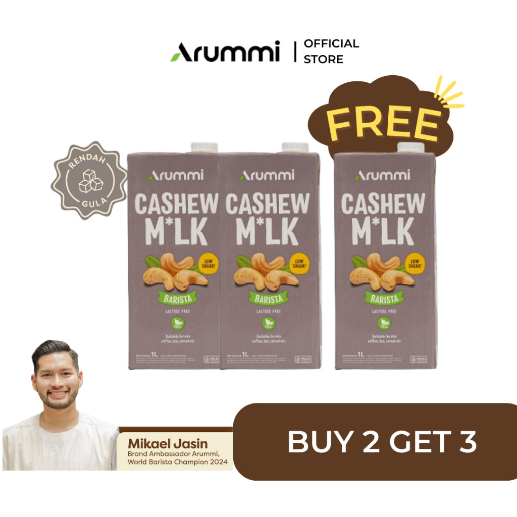 

[Buy 2 Get 3] Arummi Cashew Milk Barista 1L-Susu Kacang Mede Rendah Gula- Dairy & Lactose Free