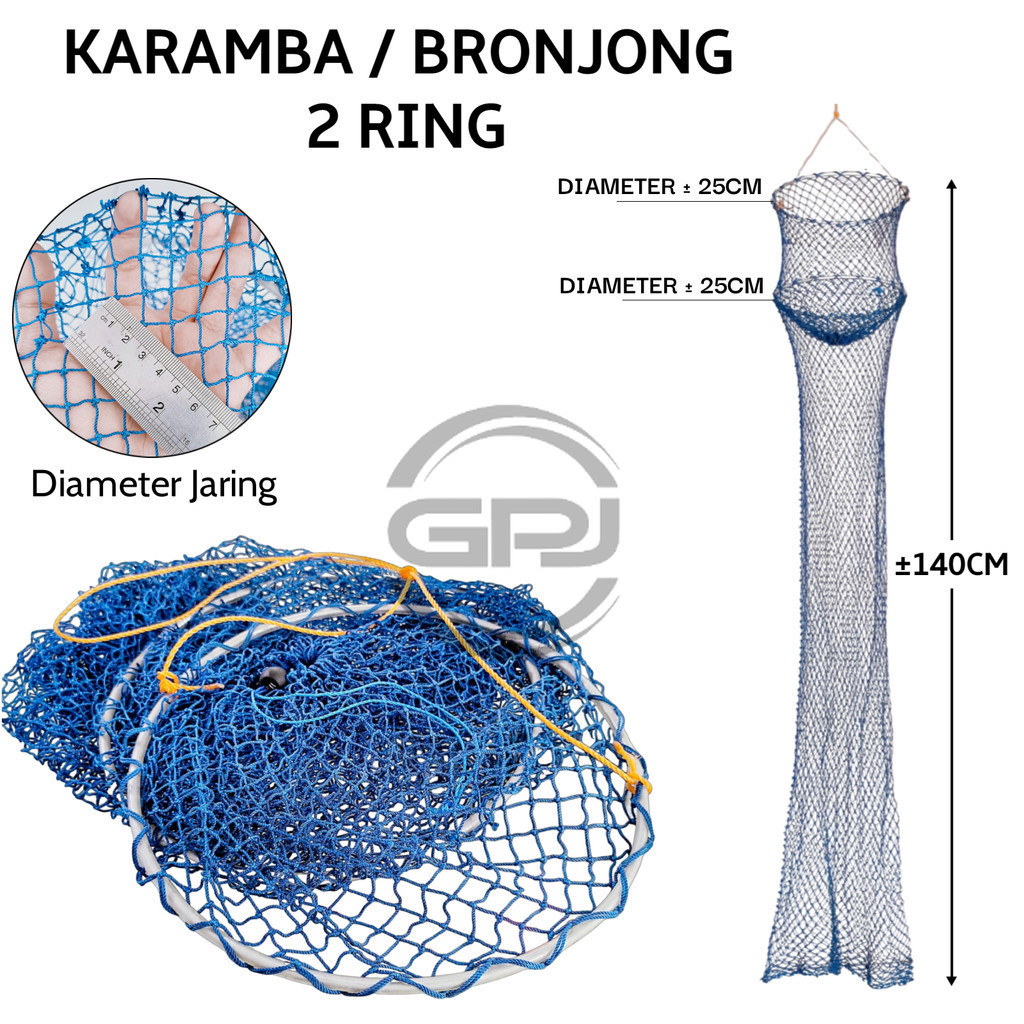 Karamba Korang Koja 2 Ring Bronjong Jaring Bahan Nylon Kuat Tebal Kepis Tempat Wadah Ikan Mancing GP