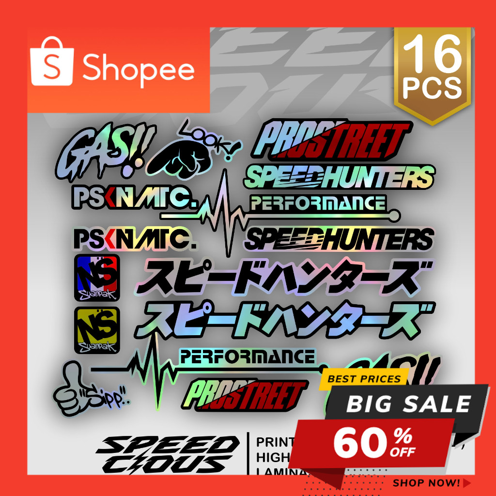 

16 PCS Stiker Pack Racing Vinyl Hologram Pelangi Print Cut SPDPRC03