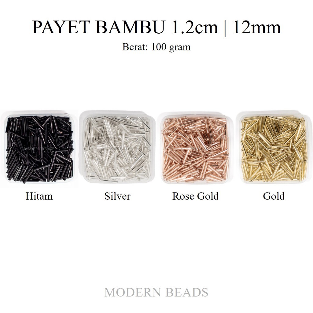 [100 GRAM] Payet Bambu 1.2cm / 12mm / 5 inch Mote Bambu Warna Hitam , Silver , Rose Gold , Gold