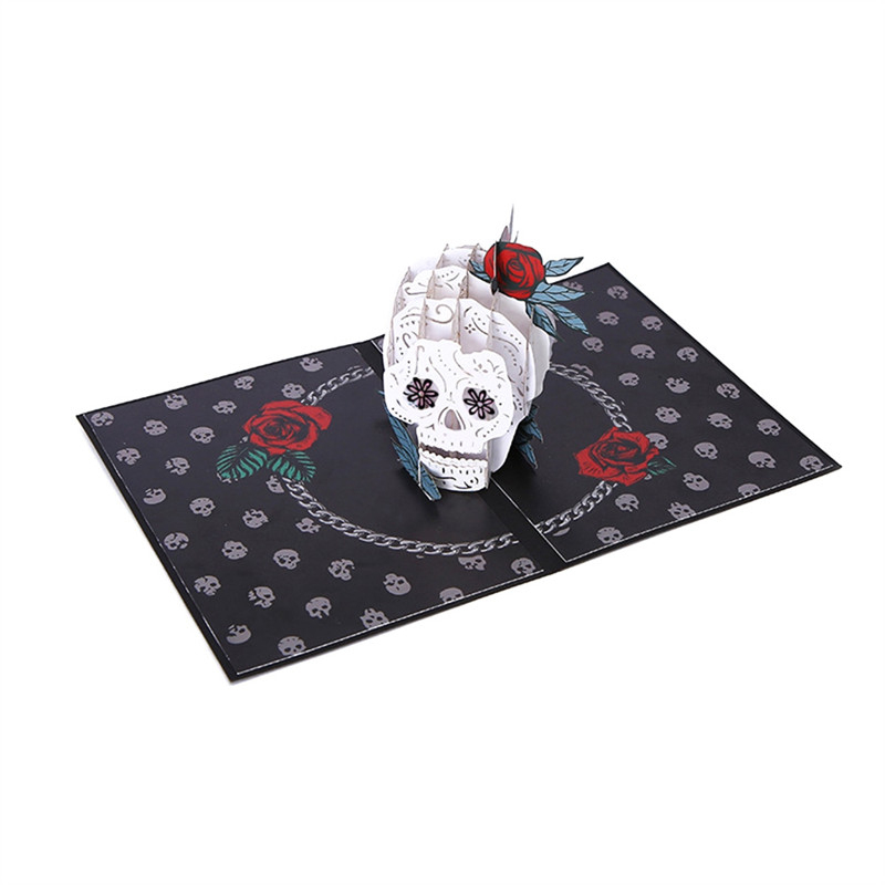 

3D Halloween Greeting Card Festival Party Invitation Holiday Postcard Gift Skeleton Skull Rose Horror Greeting Card