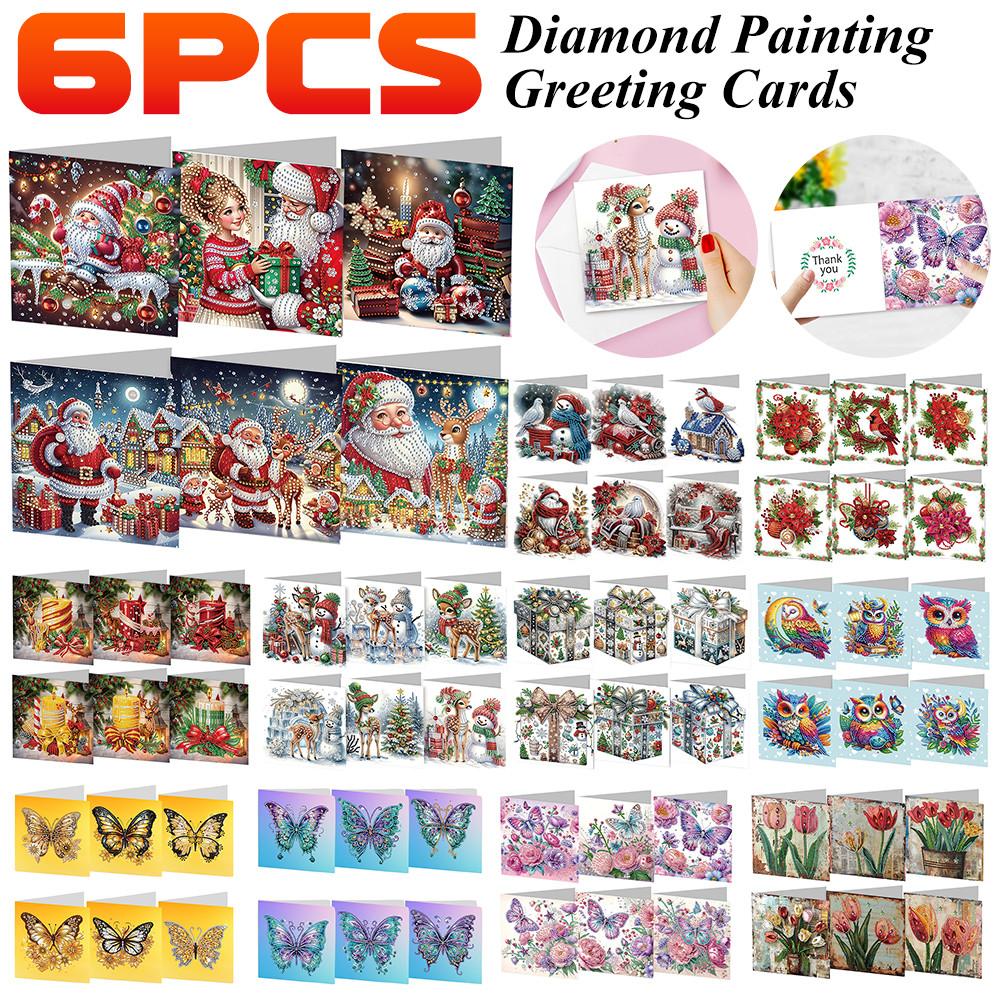 

6PCS Diamond Painting Greeting Card Diamond Painting Mosaic Postcards DIY Handmade Daily Wish Cards Birthday Gifts