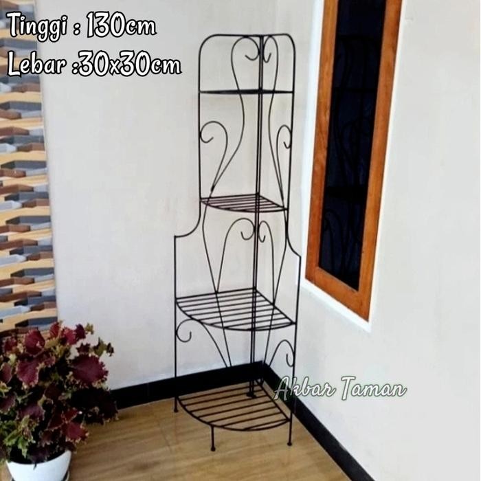 New SR Rak Standing Pot Bunga Besi Sudut Ruangan / Rak Sudut Multifungsi - Hitam