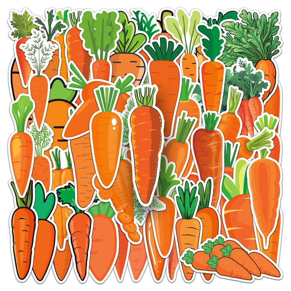 

10/50PCS Vivid Fruit Vegetables Carrot Stickers Funny Plant Cartoon Decal Notebook Phone Guitar Skateboard Waterproof Sticker