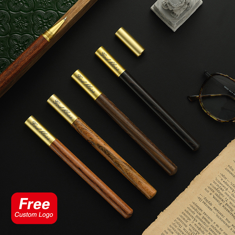 

New Vintage Sandalwood Wood Gel Pen Personalized Custom Logo Engrave Names Brass Cap Wooden Pens Teacher Gifts School Supplies