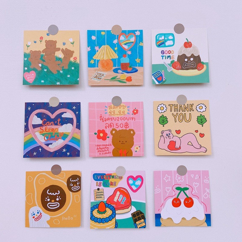 

Girlish Cartoon Bear Double Sided Decorative Cards Square Metope Decoration Painting Postcard Notebook Photo Props Wall Sticker