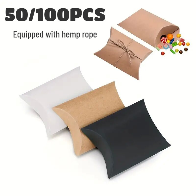 

50/100PCS Pillow Candy Paper Box Kraft Paper Packaging Box Used For Candy Jewelry Gifts Wedding Party Decorations Equipped