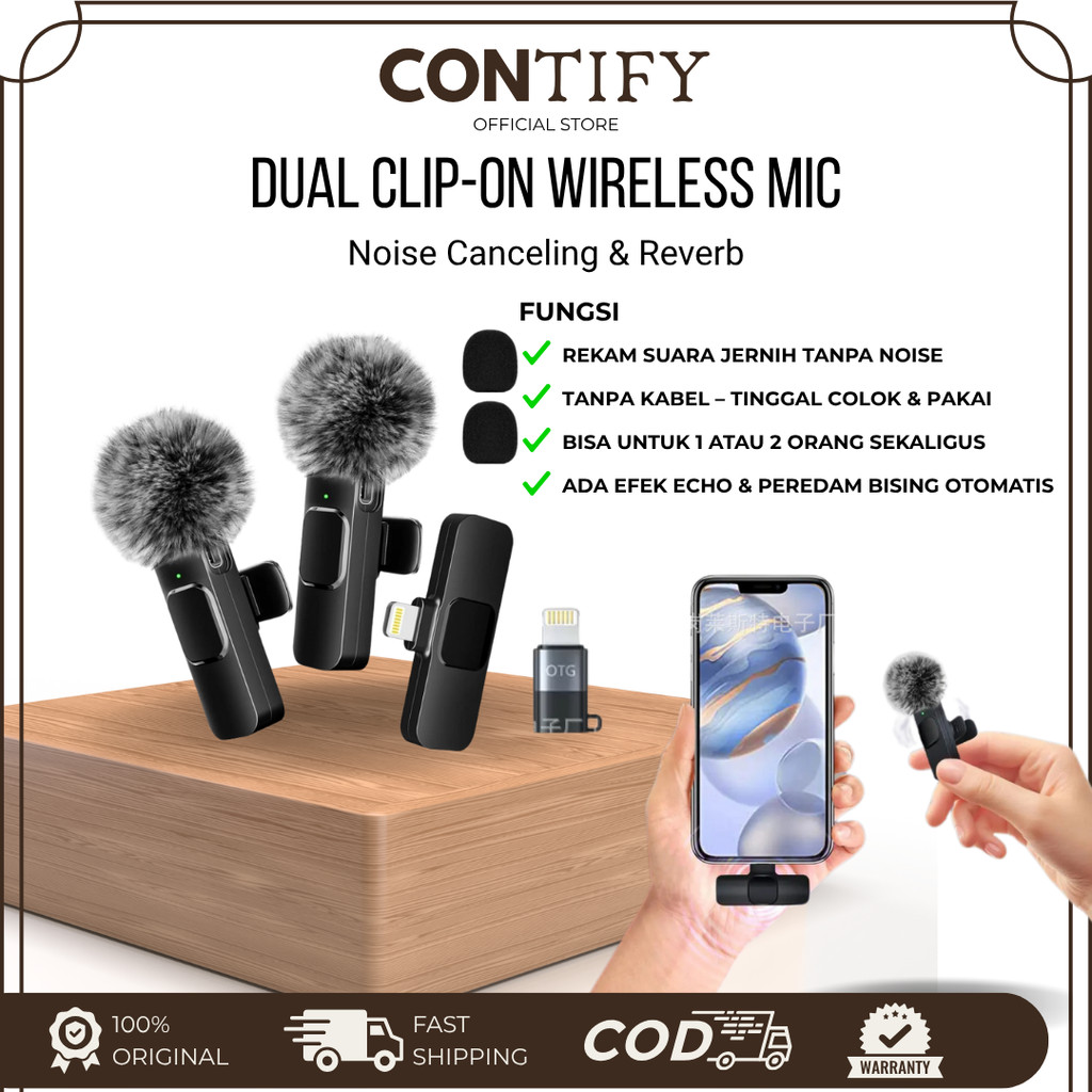 Mic Wireless Clip on | Microphone Mikrofon Untuk Live Streaming | Mikrofon Kualitas Terbaik |  Mikro
