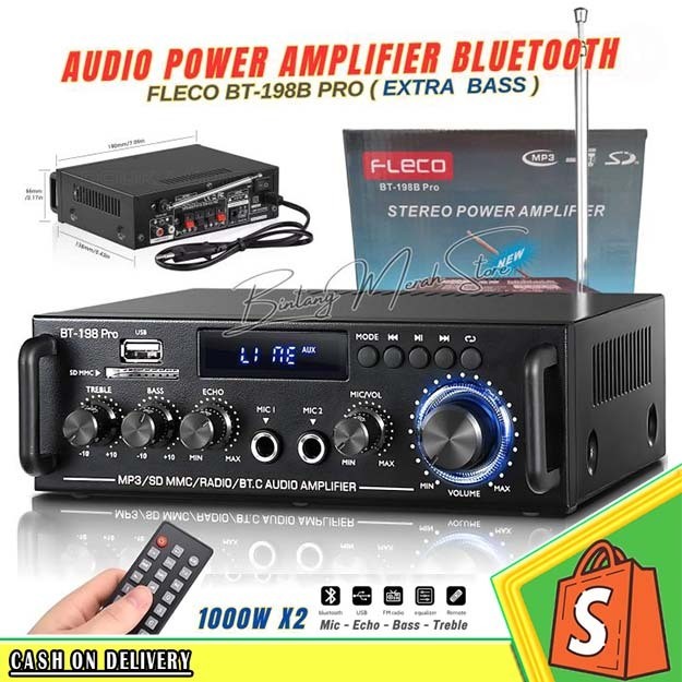 

COD~Amplifier Fleco BT-198B Pro Daya 2000Wat Audio Penguat Suara Full Bass & Treble