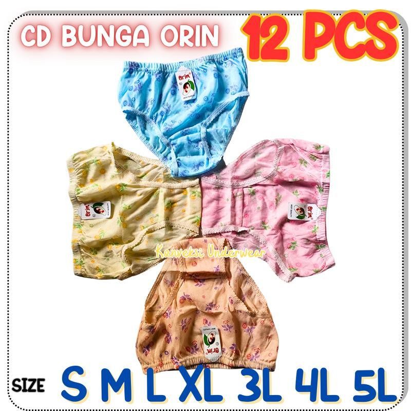 GROSIR 12 Pcs Celana Dalam Wanita Orin Katun Bunga Motif CD BUNGA ORIN