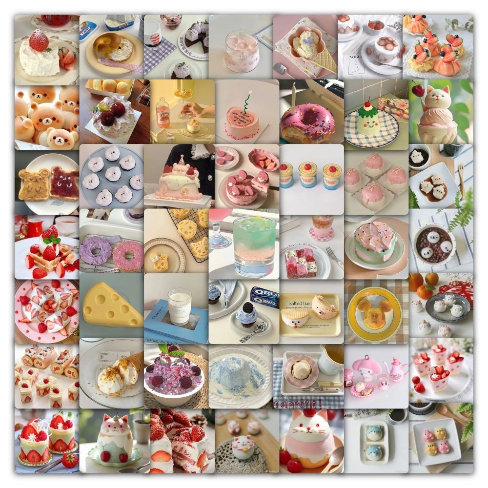 

59Pcs Food Healing Background Stickers - Pastel Aesthetic Decals for Journal & Decor（ Anime Worlds Store）