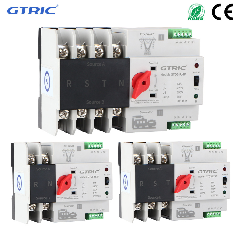 GTRIC Din Rail 2/3/4P Mini ATS Automatic Transfer Swit- 220V AC Dual Power Swit- Selector Swit- Unin