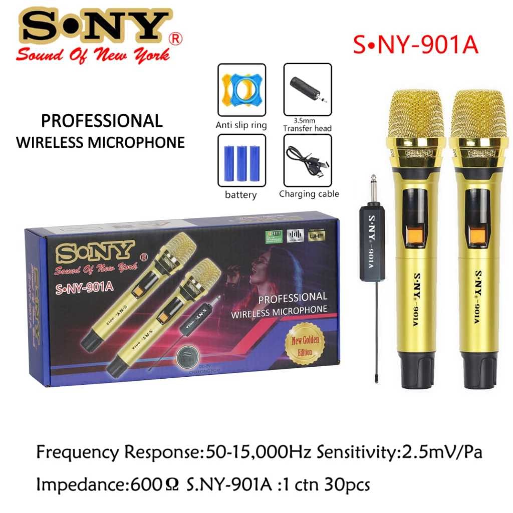 

DUAL MICROPHONE WIRELESS NEW GOLDEN DOUBLE MICROPHONE S.NY 901-A MIKROFON KARAOKE MIC WIRELESS