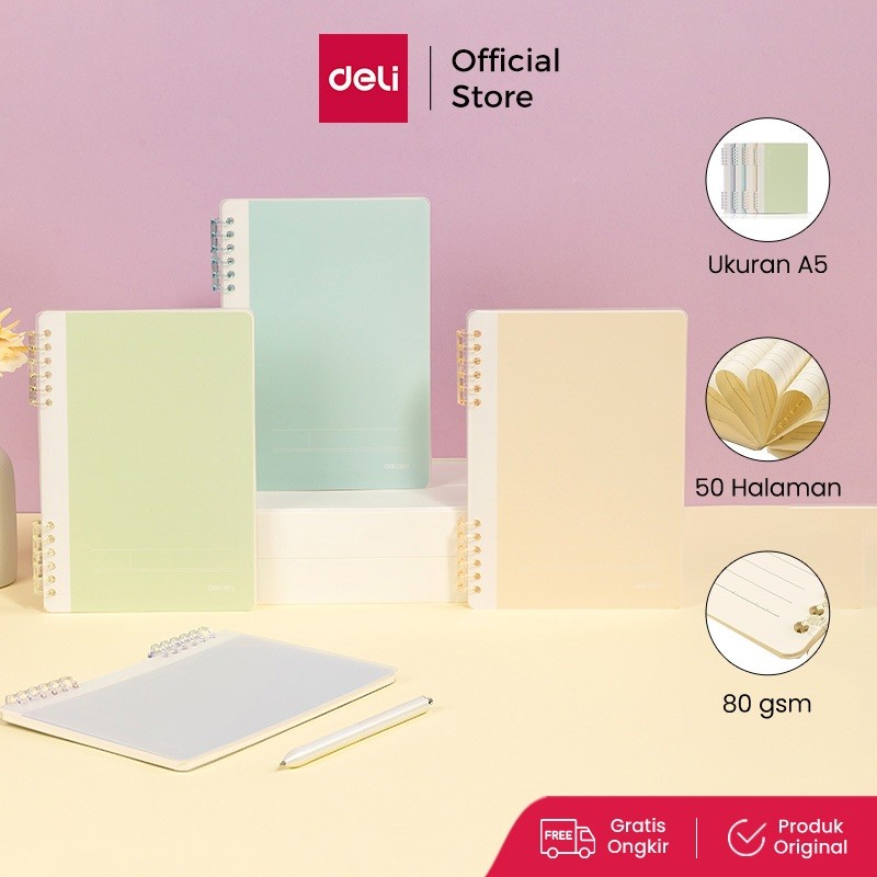 

Deli Loose-Leaf Notebook / Binder Buku Catatan Lucu Dapat di Refill Isi 50 Lembar A5 B5 2450X