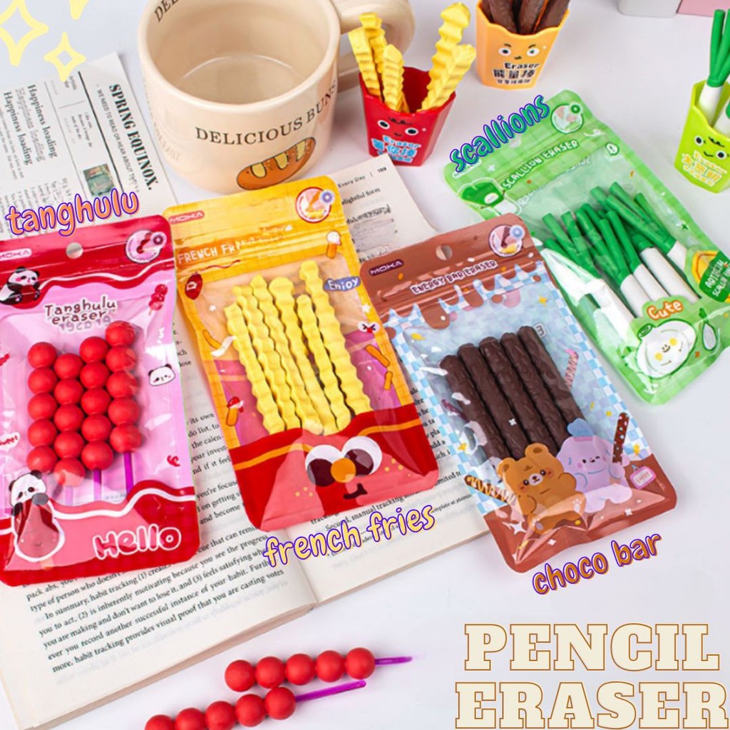 

[GROSIR ATK] PENGHAPUS PENSIL / ERASER FOR PENCIL BENTUK FRENCH FRIES DAUN BAWANG LUCU ISI 5 / 6 PCS