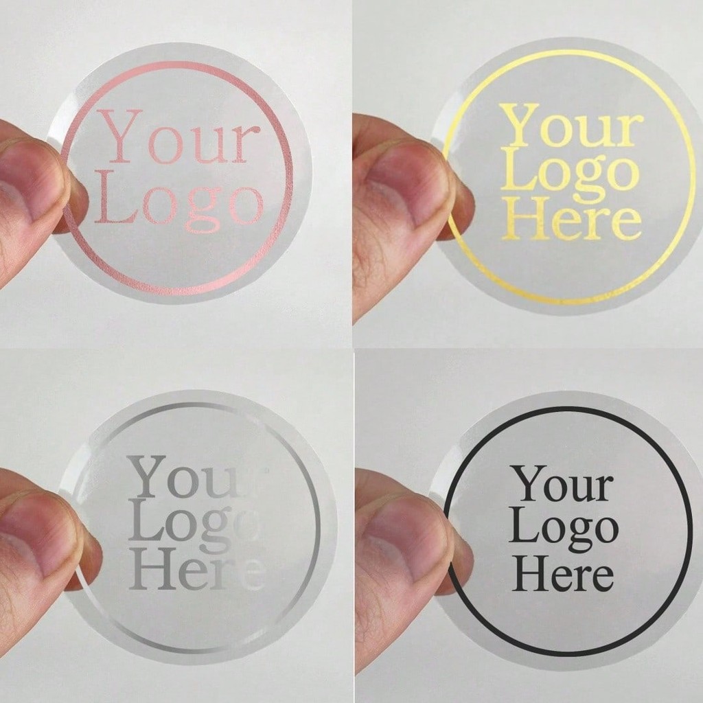 

Clear Round Foil Stickers 50pcs - Silver, Gold, Rose Gold 31mm to 60mm Transparent Logo Labels for Business