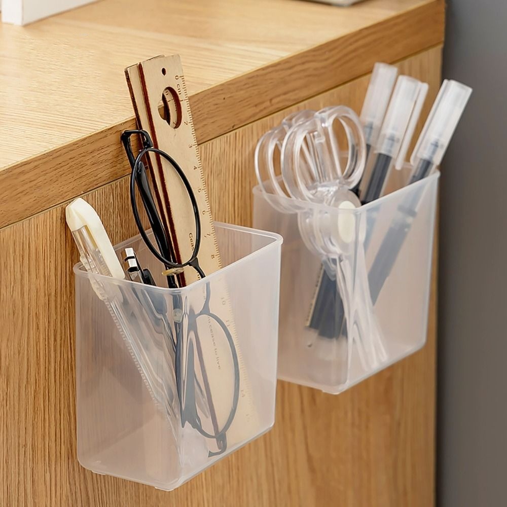 

Transparent Wall Mount Pen Pencil Holder Multifunction Pen Stand Pencil Storage Box Self-adhesive Large Capacity