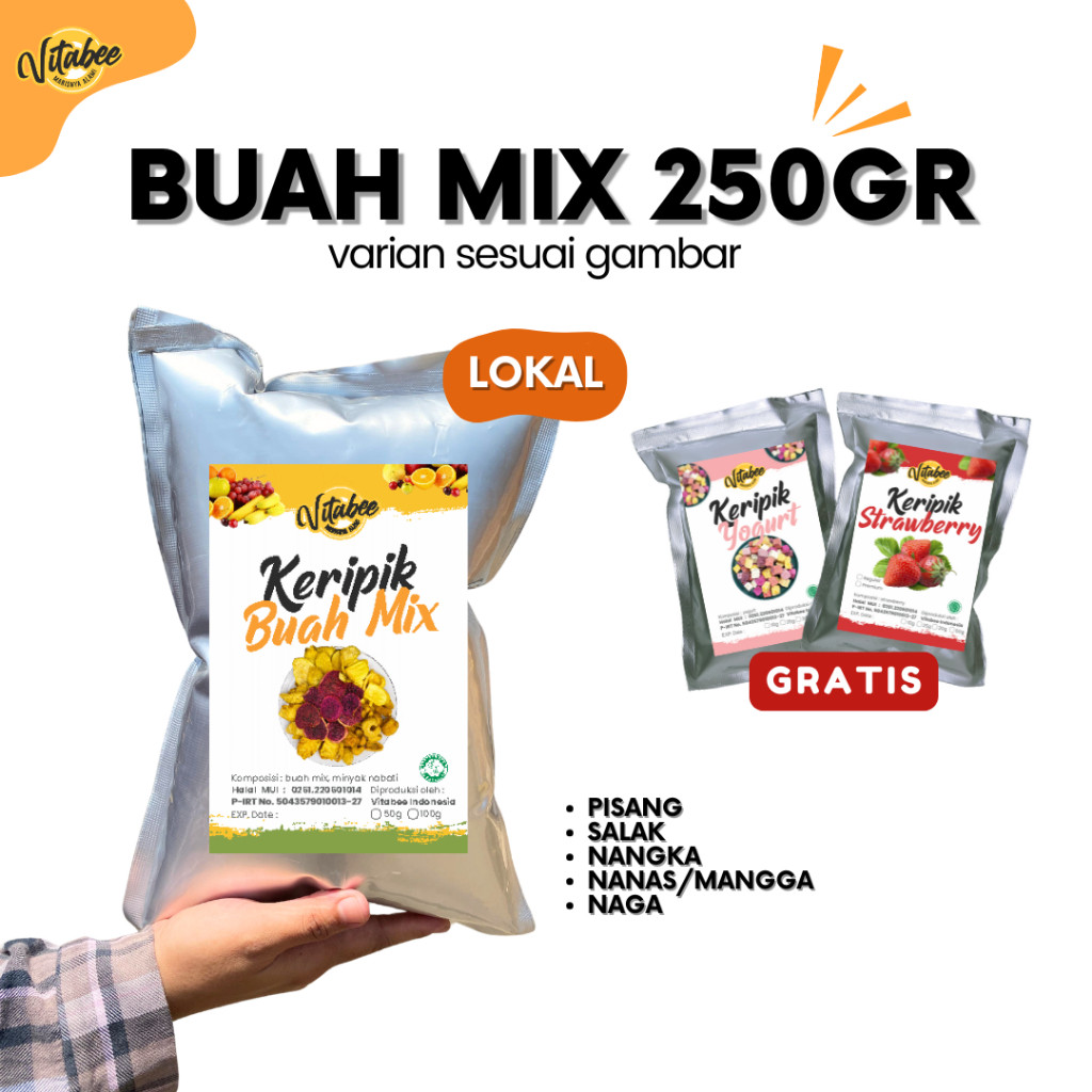 

Vanilla.storee Vitabee Keripik Buah Mix 250 Gram - Pisang Salak Nanas Mangga Nanas Naga