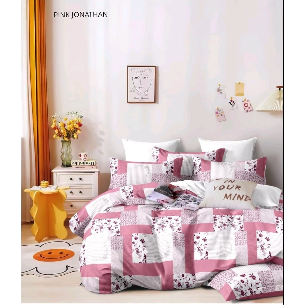 BEDCOVER SET MICROTEX DISPERSE MOTIF JONATHAN PINK TINGGI SPREI 30 CM