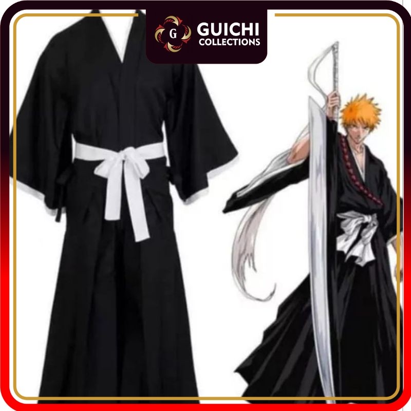SALE COSTUM KIMONO HAKAMA BLEACH BLACK ICHIGO KUROSAKI COSTUM JEPANG TRADISIONAL