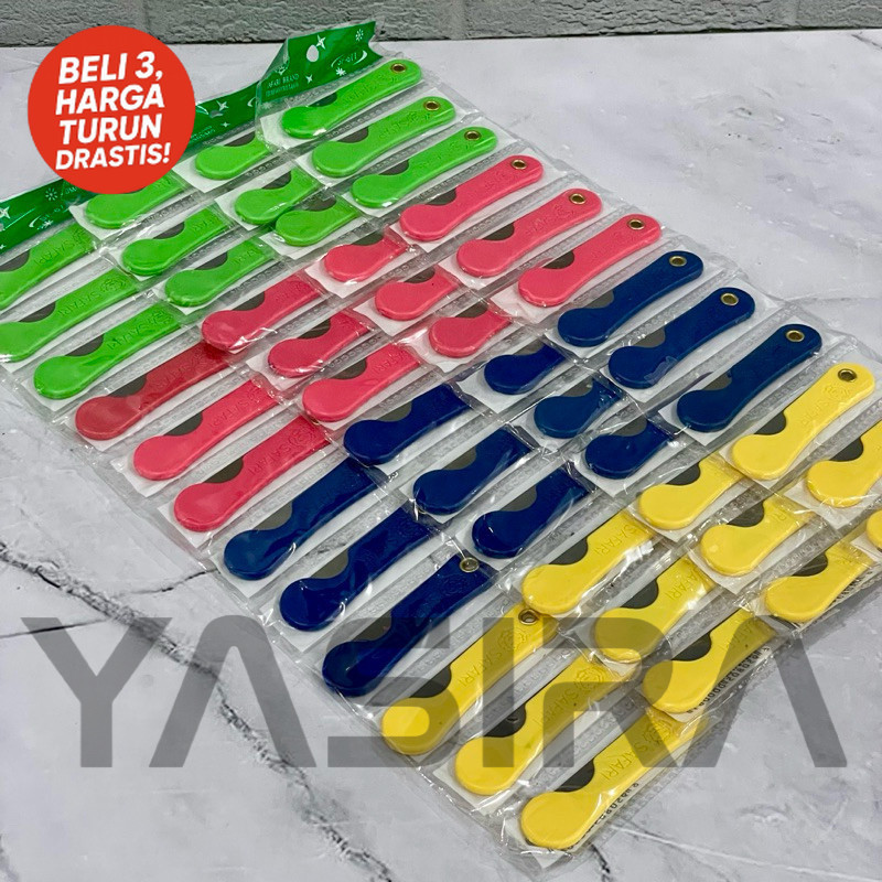 

12 PCS SATU RENTENG Pisau Lipat Kecil Pemes Gagang Plastik Kecil