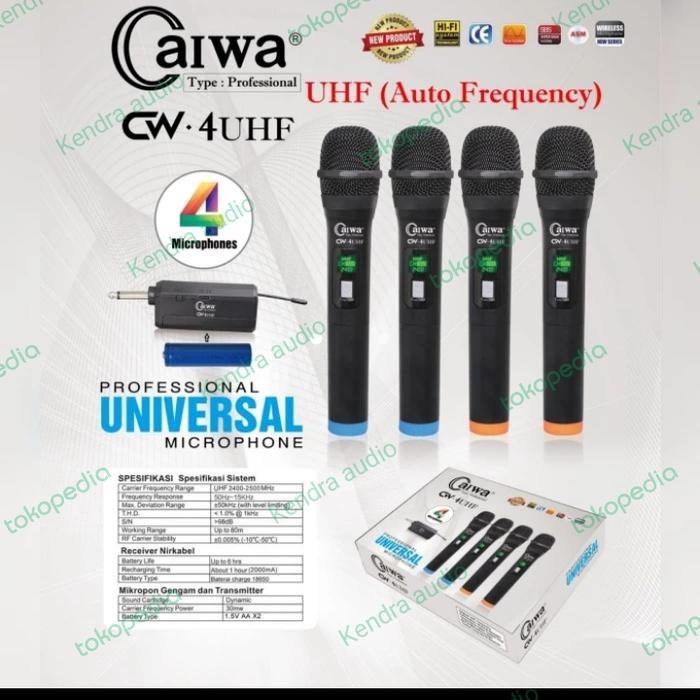 MIC WIRELESS CAIWA ISI 4 MIC PEGANG UHF RECEIVER CHARGE