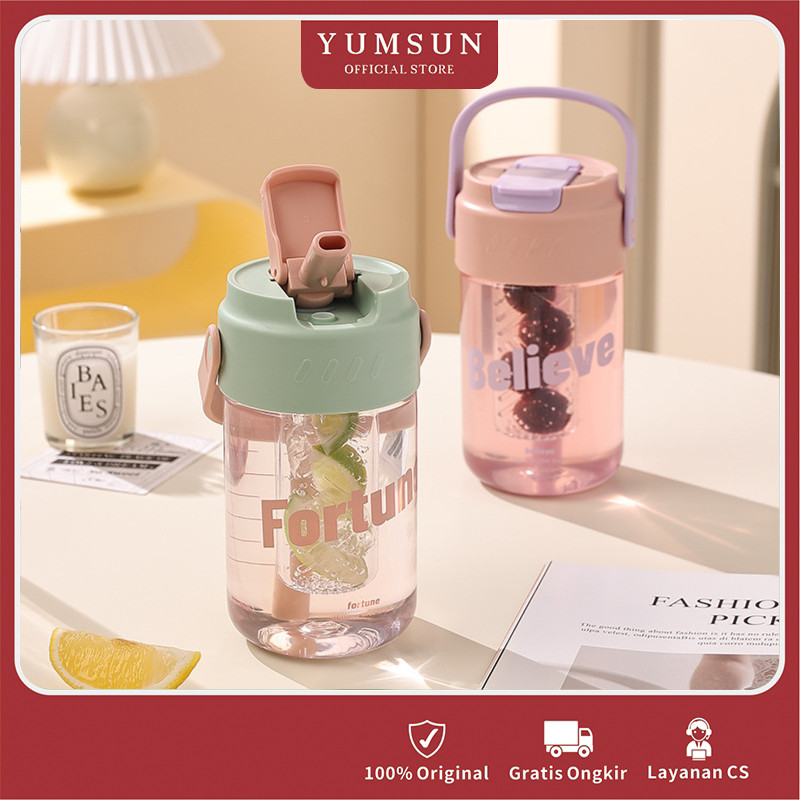 YUMSUN Botol Minum Praktis / Sedotan Gelas Tumbler Aesthetic Gelas Minum Kaca / Dengan Botol Air Sed