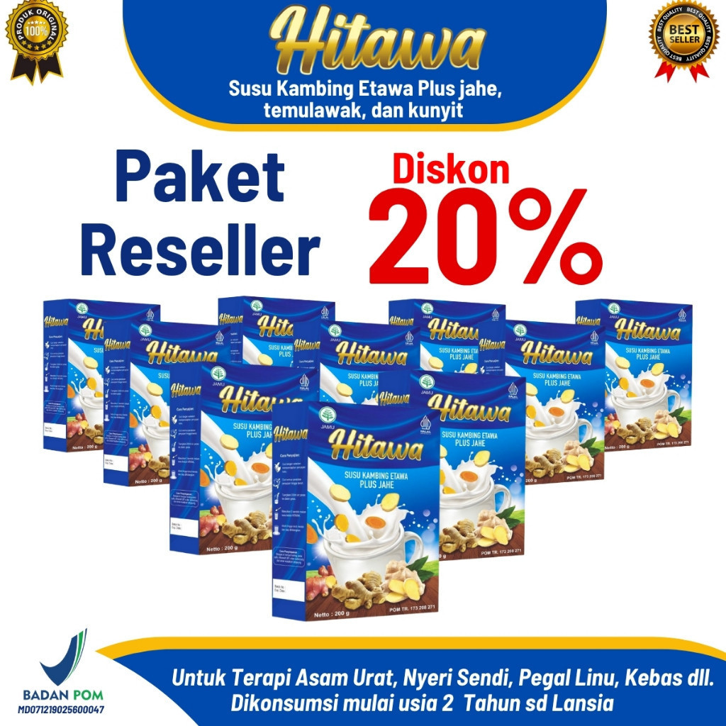

[Paket Reseller] HITAWA 200gr – Susu Etawa Herbal Jahe Merah, Kunyit, Temulawak | Rematik, Tulang