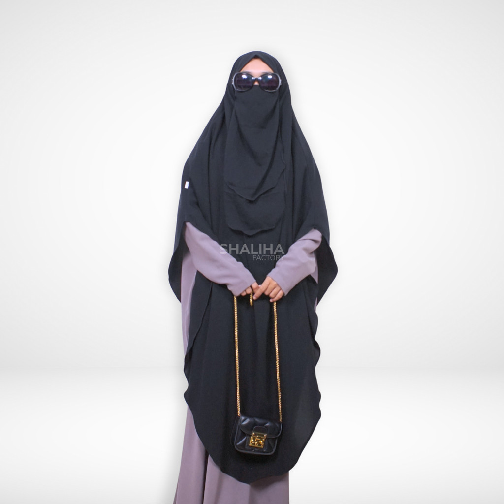ShalihaFactory - Jenna French Khimar Jetblack Semi Lancip untuk Safar Ibadah