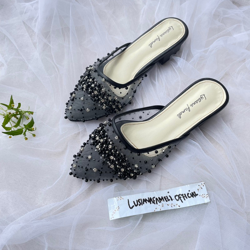 LAURELS I sepatu heels Payet pengantin heels lamaran hak datar - 7 cm  sepatu bride shoes sepatu pen