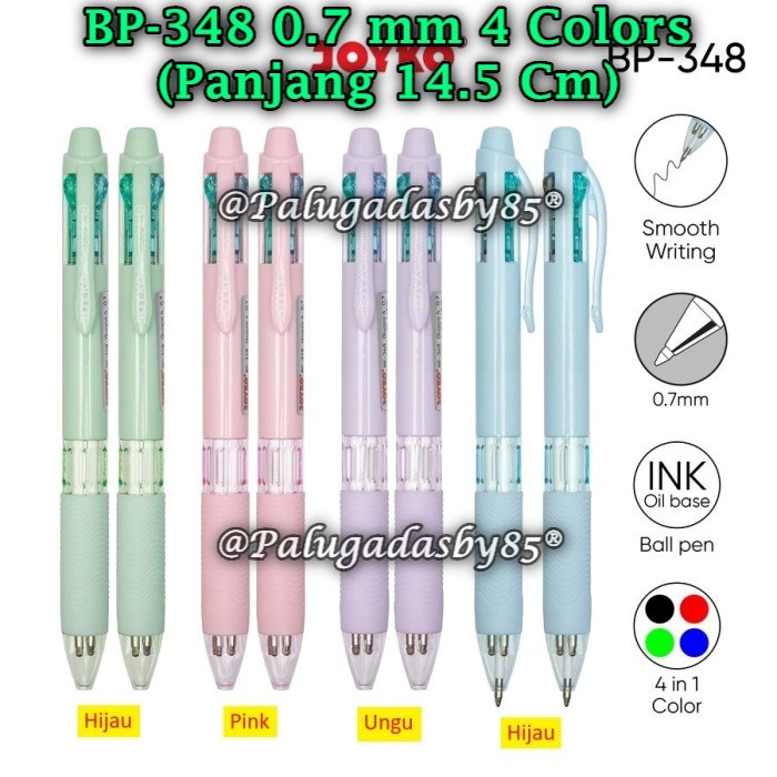 

(1 Pak/12) Bolpen JOYKO BP-348 Quaco 4 0.7 mm 4 Warna / Ball Pen Pulpen Pena Joyko BP-348 (Pak/12)