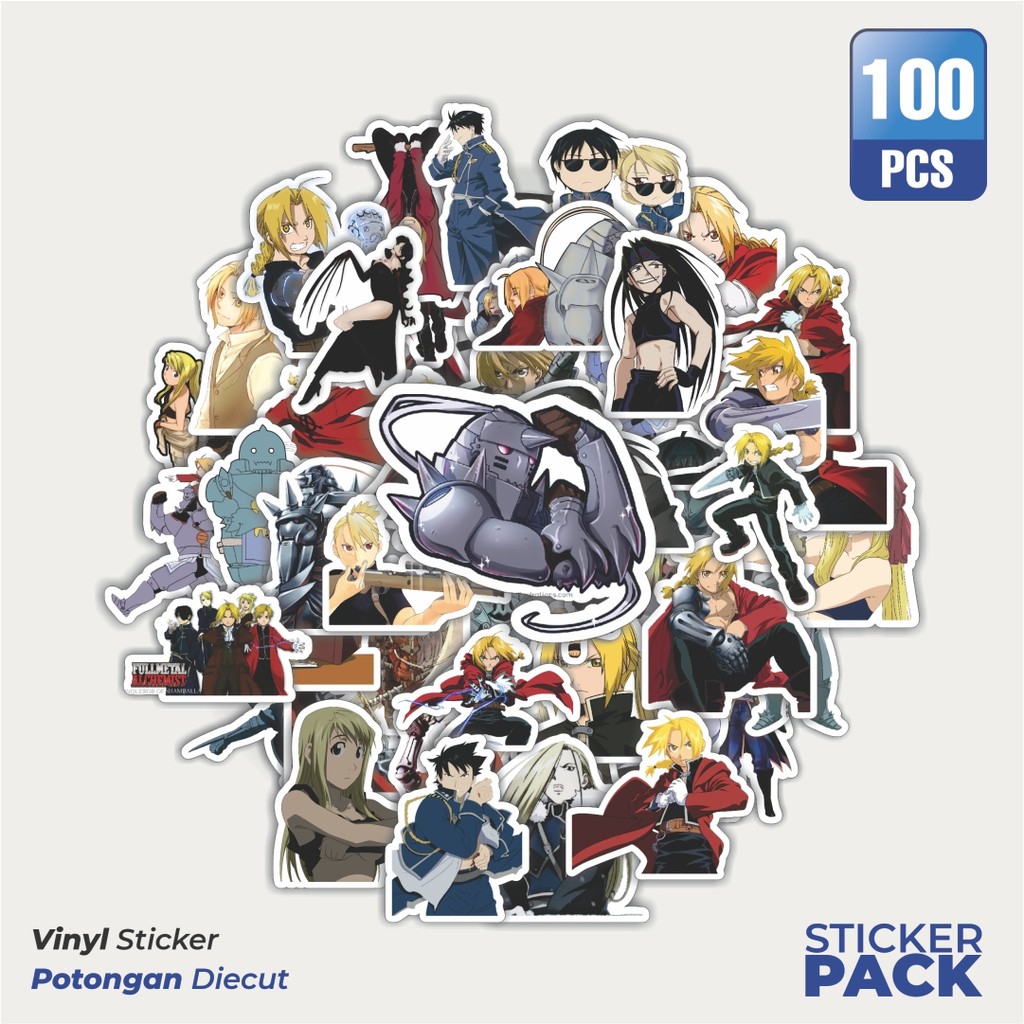 

100 PCS STIKER Anime Series Full Metal Alchemist Character Mix 4 Waterproof Aesthetic- Untuk Laptop, Motor, dan Helm - Paper Stationery Pack