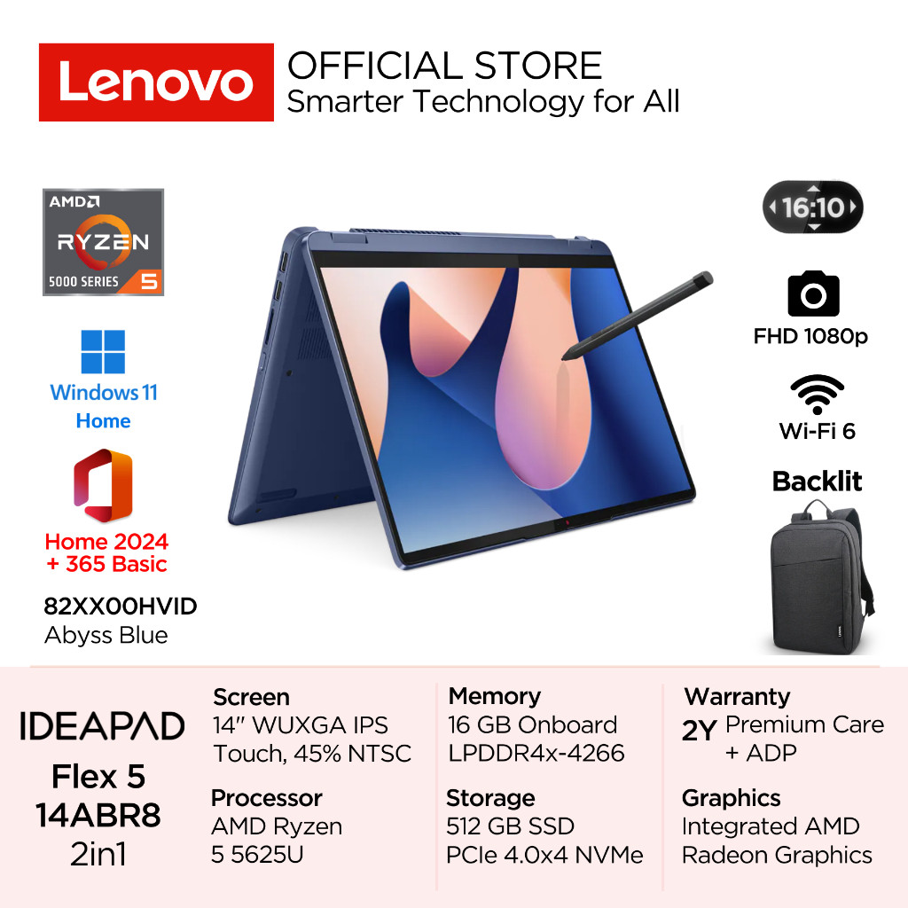 Lenovo 2in1 IdeaPad Flex 5 14ABR8 AMD Ryzen 5 5625U Win11 16GB 512GB SSD 14" WUXGA IPS Glossy Touch 
