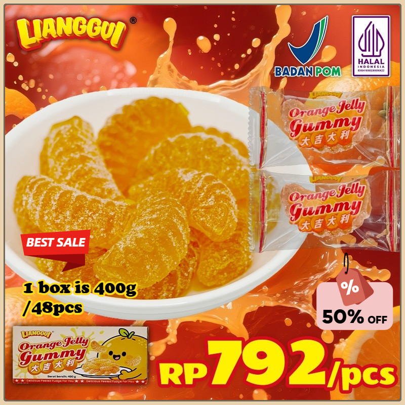 

[Jaminan kualitas] LIANGGUI HALAL 48pcs Lianggui Permen Jelly Jeruk HALAL Cemilan Anak Kenyal Manis Snack Viral untuk Sekolah Travel