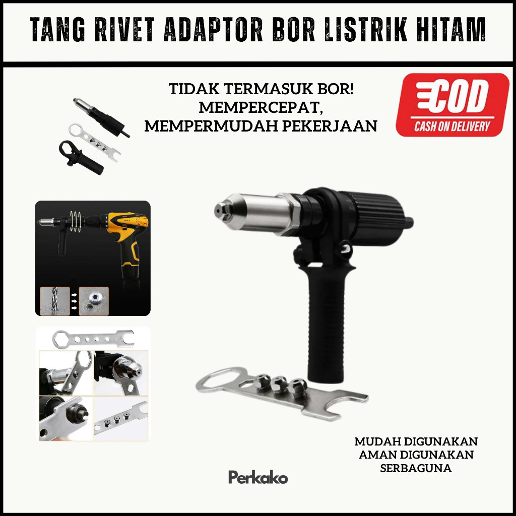 GILISHOP Tang Rivet Bor Listrik Konverter Paku Elektrik Besi Hitam Gun Electric Handle Kecil Mudah d