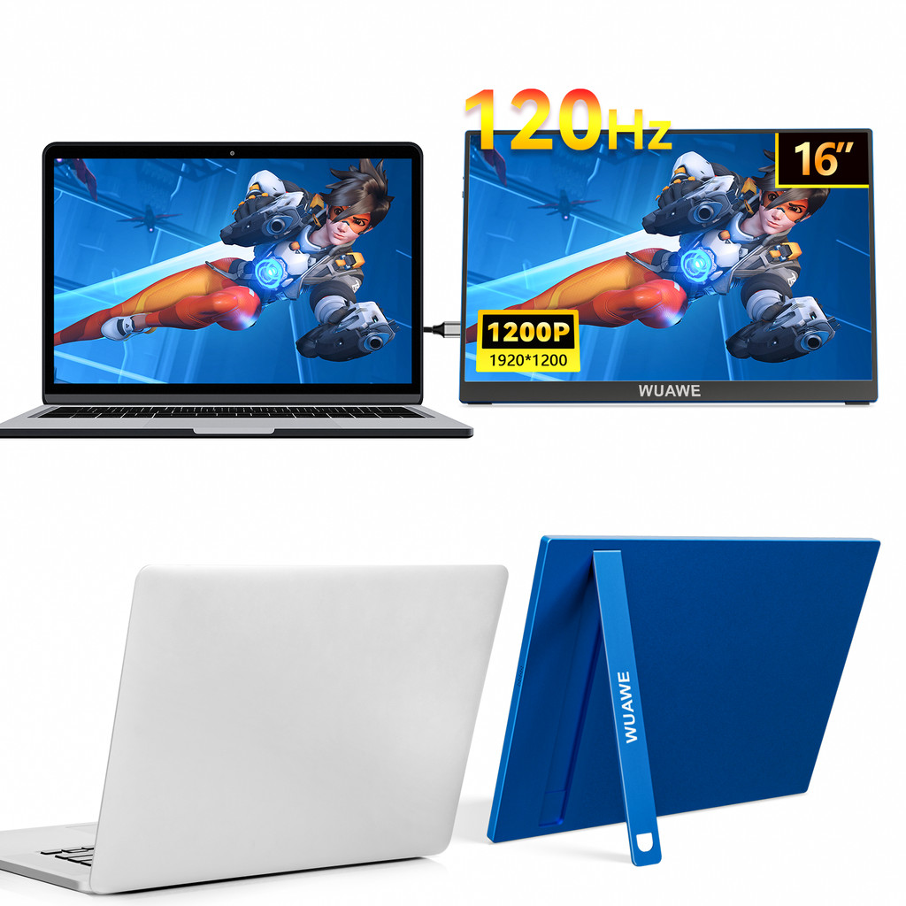 16 inch 1200P 120Hz Portable Gaming Monitor, Aluminum Stand, FHD IPS External Display for Laptop/Pho