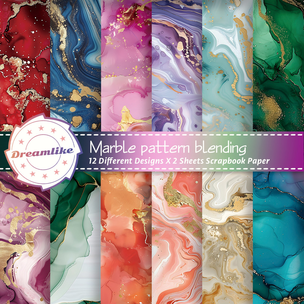 

24pc Marbled Scrapbook Paper Pad,Colorful Material Paper For Journaling And Planner Decoration,Decorative Mixed Background Paper