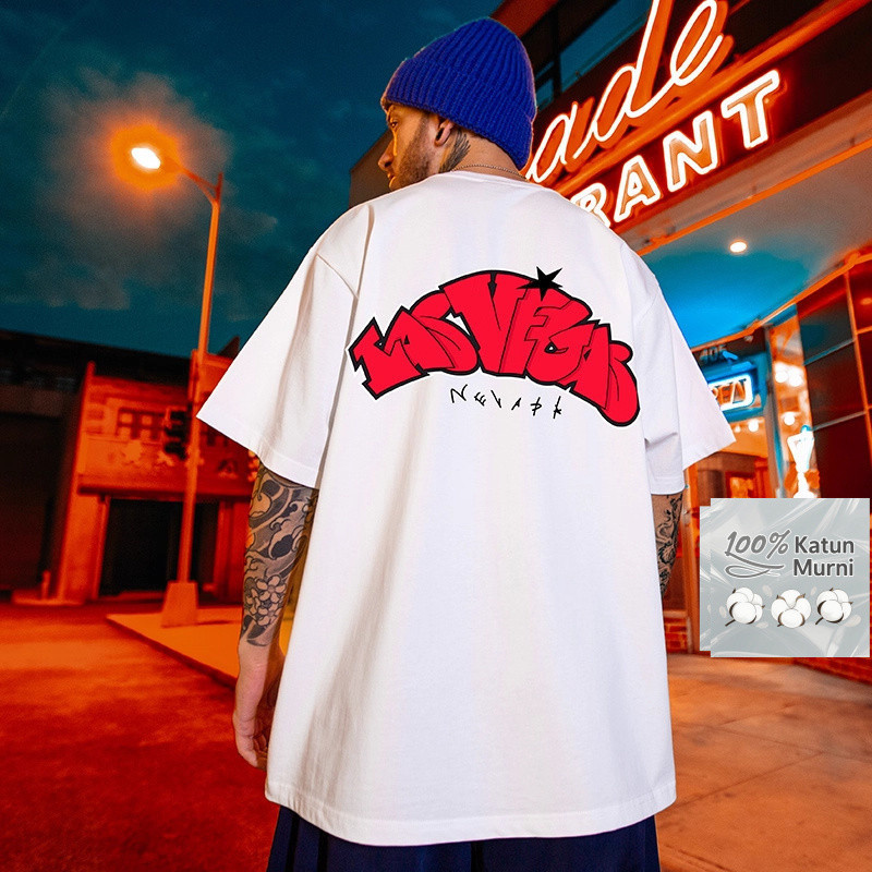 Kaos pria lengan pendek gaya hip-hop Amerika