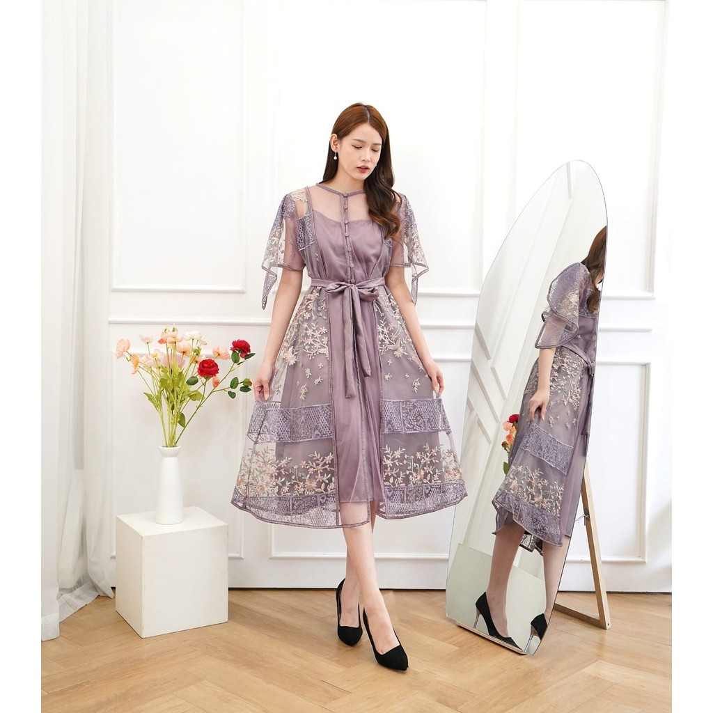 Dress Stevia Brukat Outer 2in1 Baju Pesta Terbaru Dress Kondangan Murah Dress Kondangan Brukat Dress