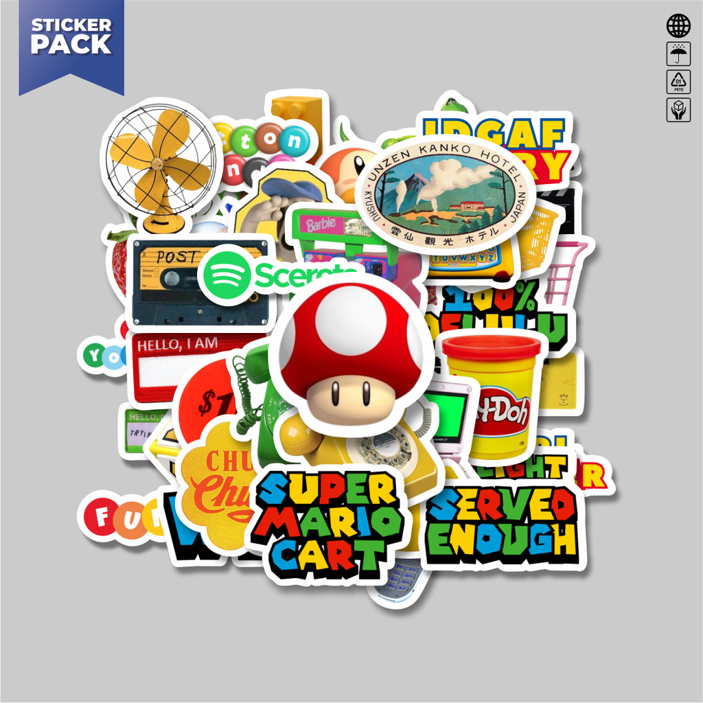 

[100PCS]Stiker Pack Stiker Funky Berwarna Retro Aesthetic Mix Aesthetic Vinyl Anti Air Dekorasi Sticker Laptop Buku Journal Koper Helm Casing HP Gitar Helm Skateboard