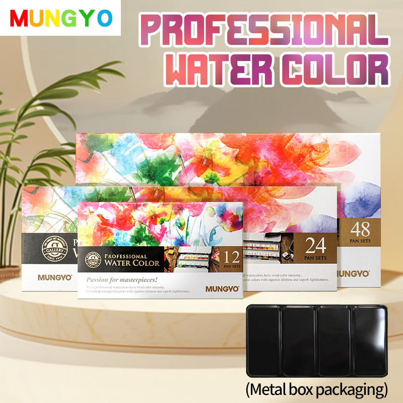 

MUNGYO Watercolor Paint Sets 12/24/48 Colors Watercolor Solid Water Color Metal Box Oil Painting Pigment for Student Art Supplie