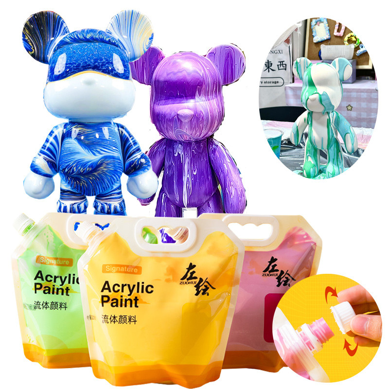 

1100ml Acrylic Fluid Painting Pigment Bright Colors Strong Adhesion Gypsum Doll Coloring Fluid Painting DIY Handmade Decoration