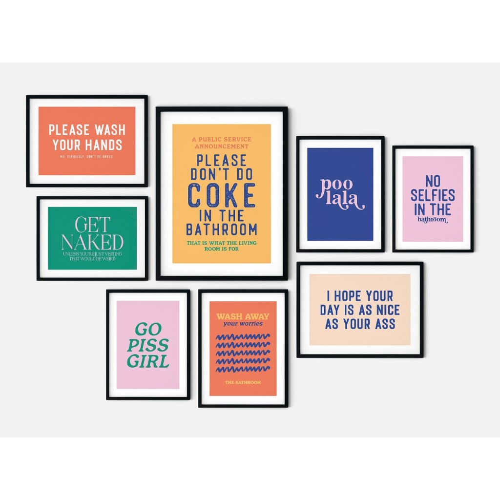 

Fun Colored Text Bathroom Identification Series Poster Print Canvas Art Pictures Home for Wall Modern Decor Frameless Painting