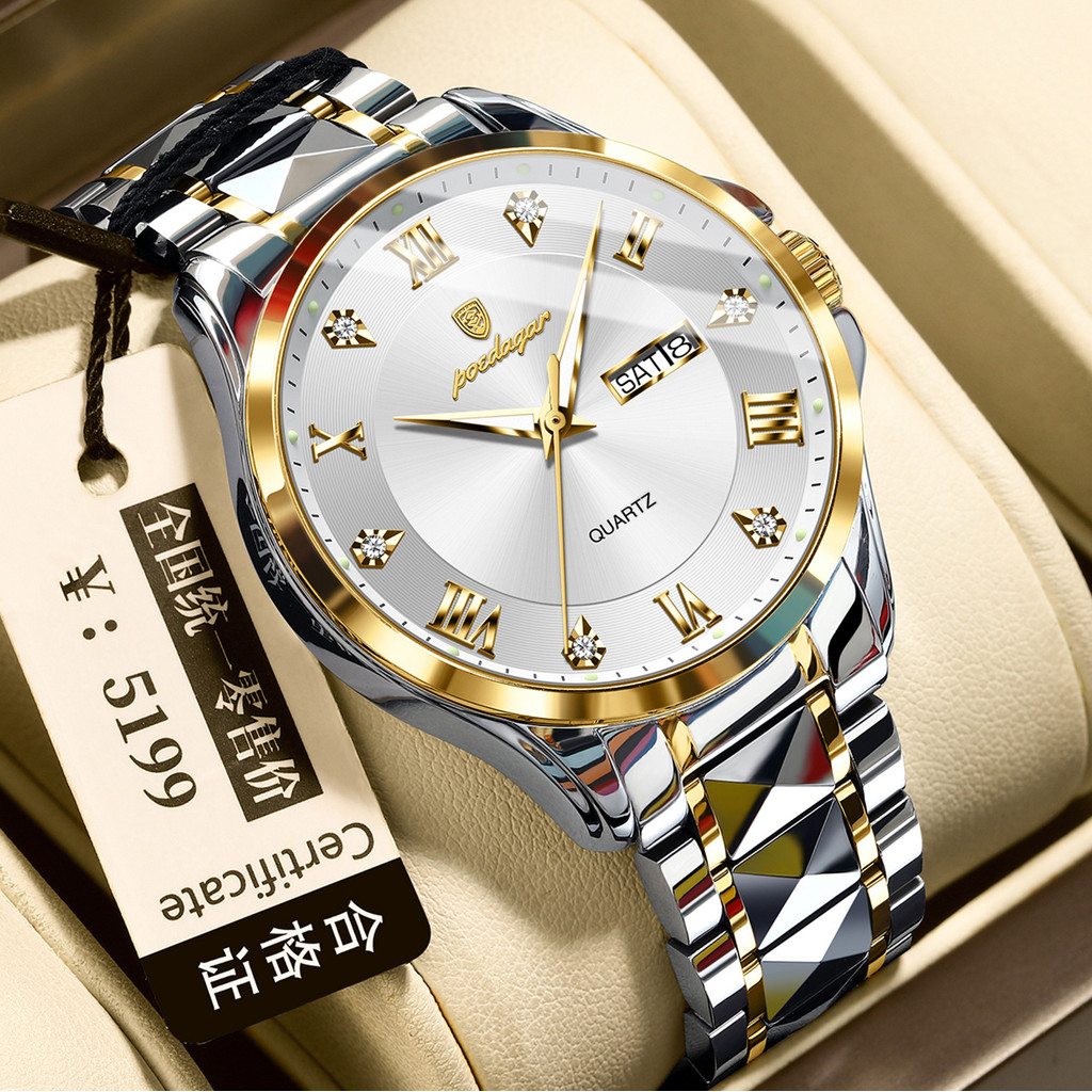 

Jam Tangan Pria Merek Swiss Fashion Baru Mewah Kalender Ganda Jam Tangan Pria