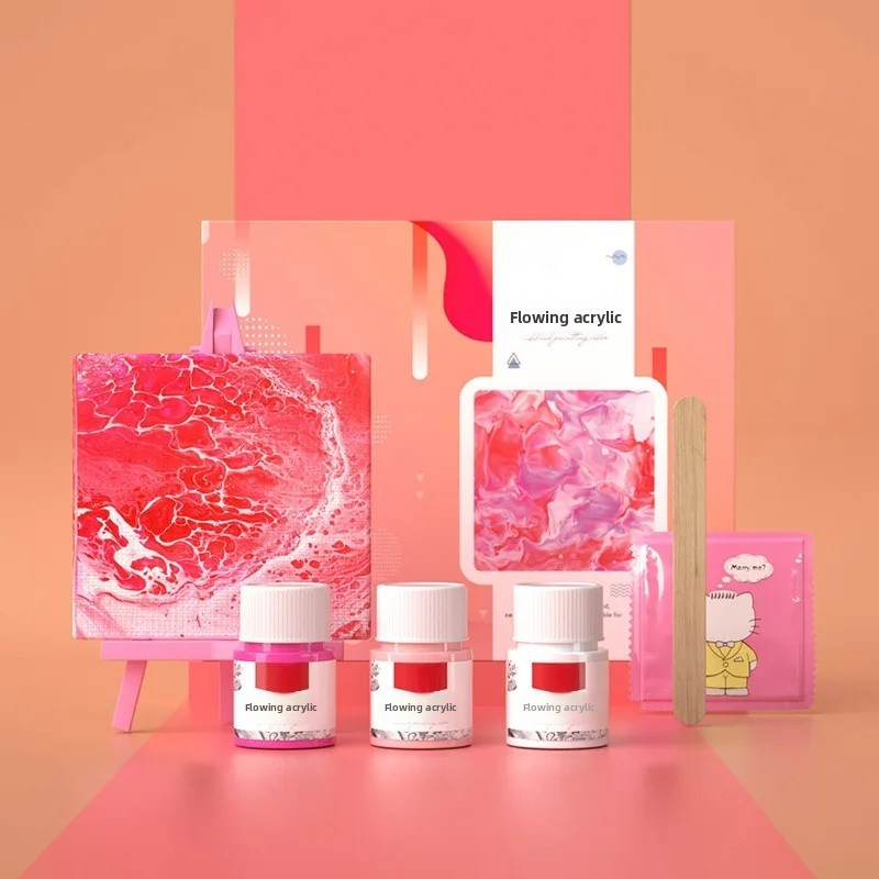 

Acrylic Fluid Painting Kit Creative Pouring Set Handmade DIY Material Package Flowing Color Paint 60ml Toy for Drawing