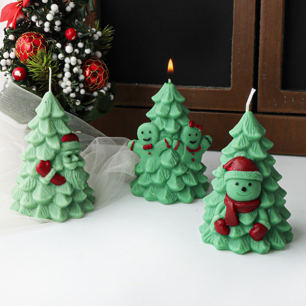 

3D Tree Silicone Mold DIY Santa Claus Snowman Tree Mold Gypsum Candle Statue Making Home Decor Party Gifts